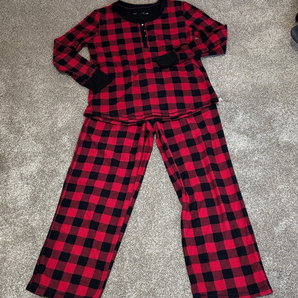 Nautica Women's Plaid Red and Black Pajama Set